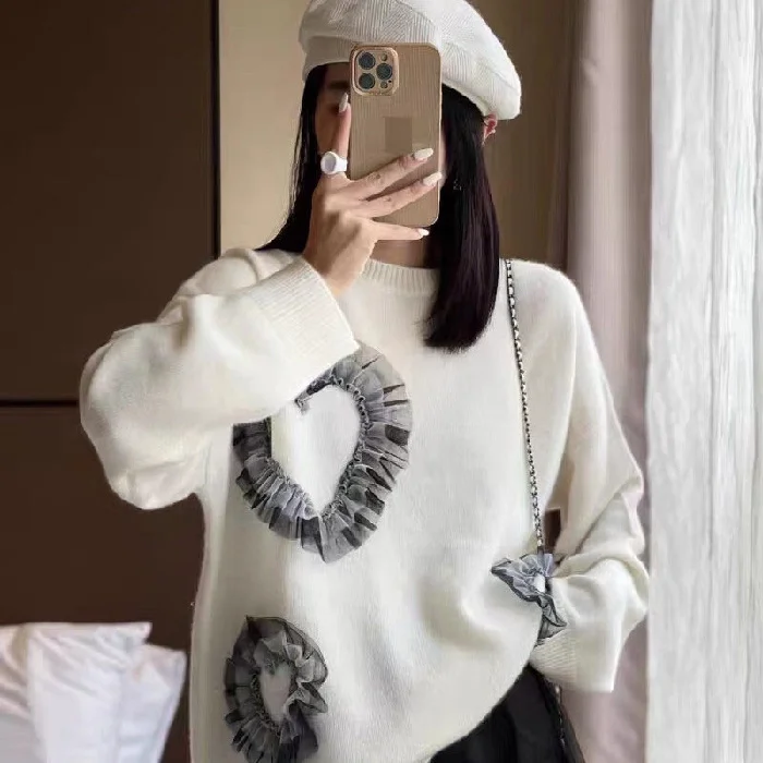 

European Station 2021 Autumn Women's Round Neck Stitching Mesh Fungus
