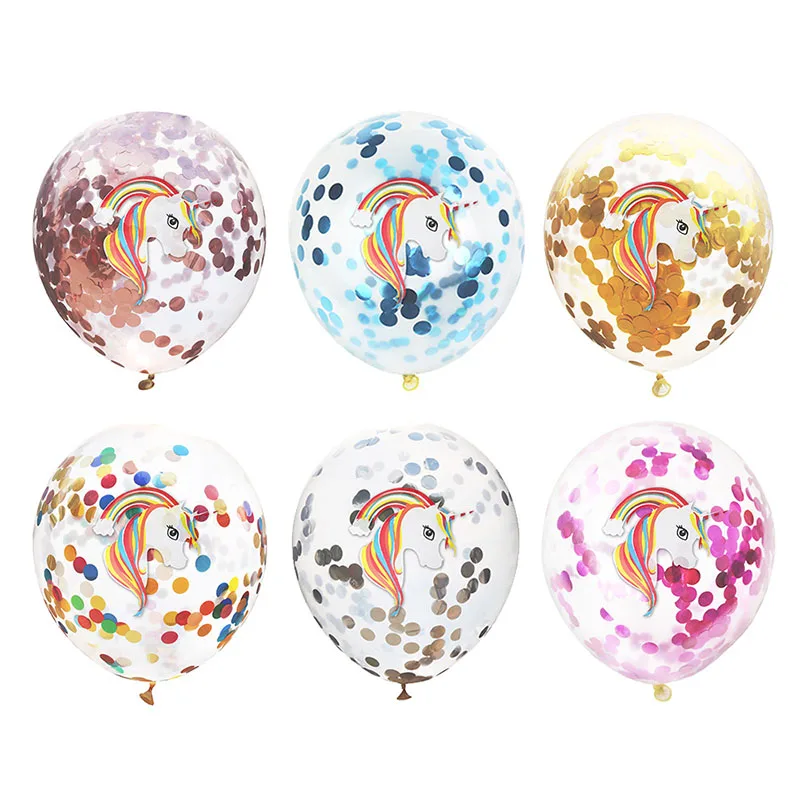 5 шт./лот 12 дюймов разноцветные латексные шары с конфетти в виде единорога