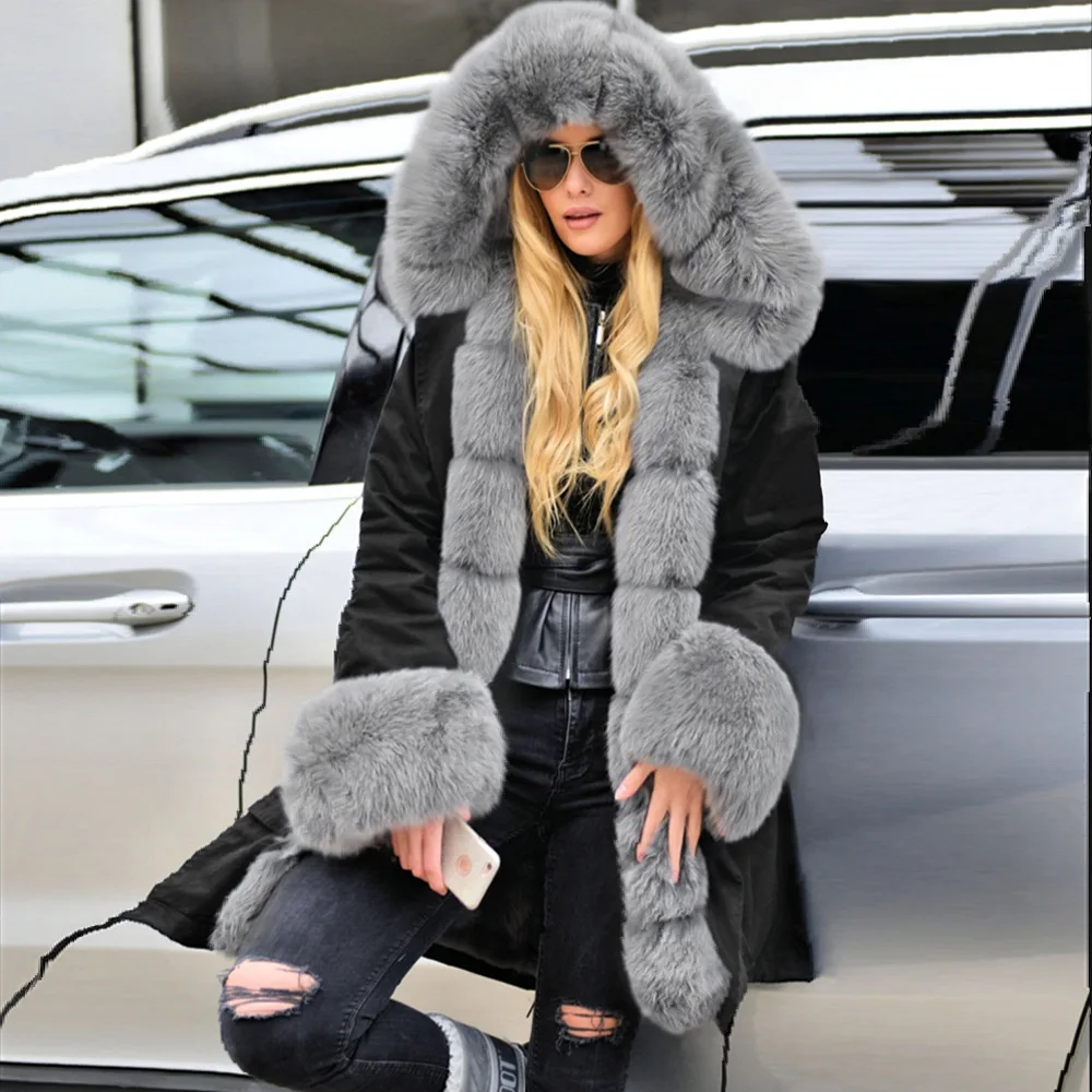 

Mandylandy Mid-Length Cotton-Padded Coat Jackets Fur Collar Coat Hooded Velvet Thermal Parkas Thickening Winter Clothes Coat