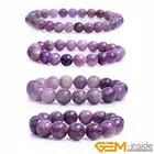 Женский браслет с натуральным камнем, из бисера, фиолетового лепидолита, энергетический исцеляющий камень, подарки 7,5 дюйма, 6 мм, 8 мм, 10 мм, 12 мм