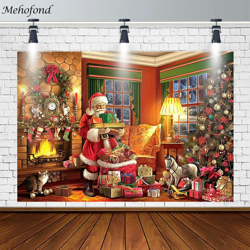 Фотозона для фотографирования с изображением рождественской елки Деда Мороза и