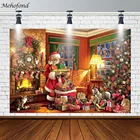 Фотозона для фотографирования с изображением рождественской елки Деда Мороза и камина