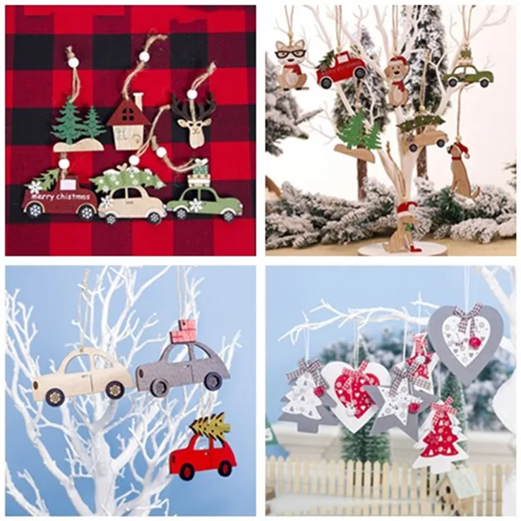 Новогодний деревянный автомобильный Декор Рождественская елка Подвески
