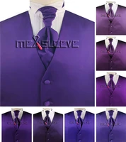 plain solid purple groom tuxedo waistcoat set