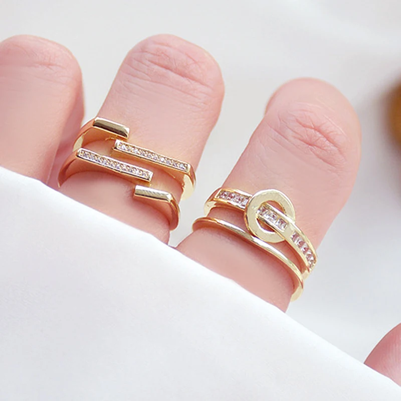 

2021 модные изысканные 14k реальное золото геометрический дизайн кольца для женщин дизайнерские ювелирные изделия Регулируемые открытые микр...