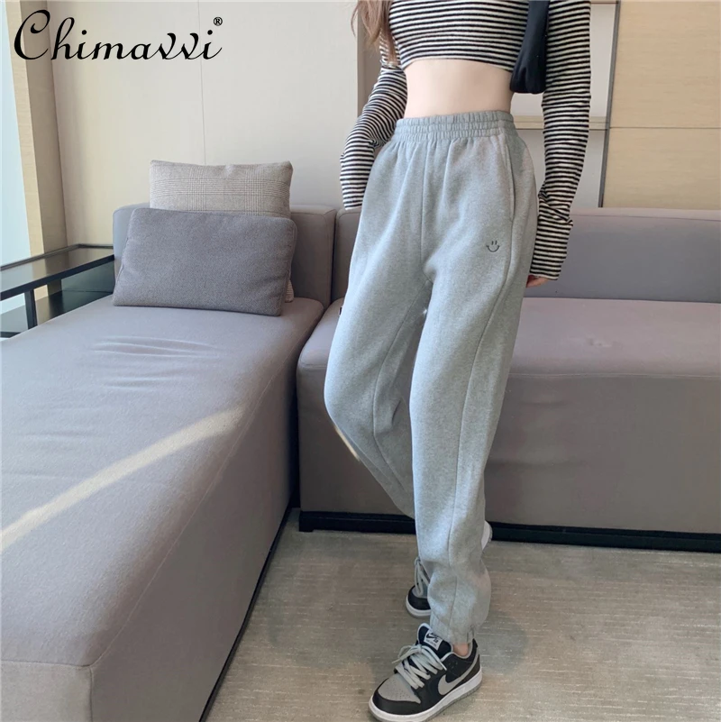 

Women's Spring and Autumn Clothing 2021 Street Wear Fashion Slimming High Casual Pants Female White Drawstring Sweatpants