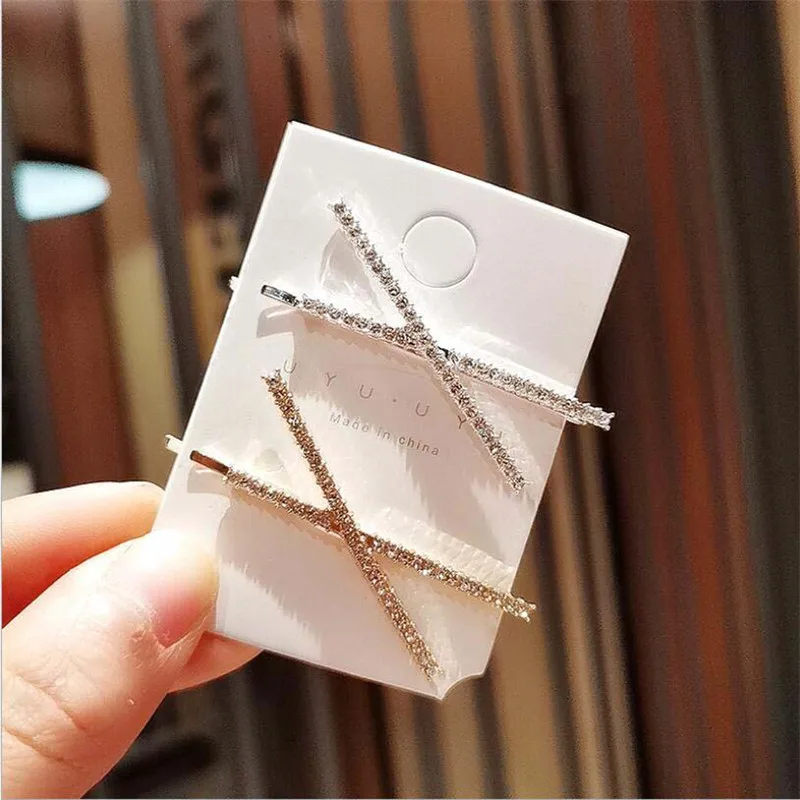 

1PC Fashion Geometric Triangle X Shape Shiny Crystal Rhinestones Hairpins Women Hair Clips Barrettes Hair Styling Accessories
