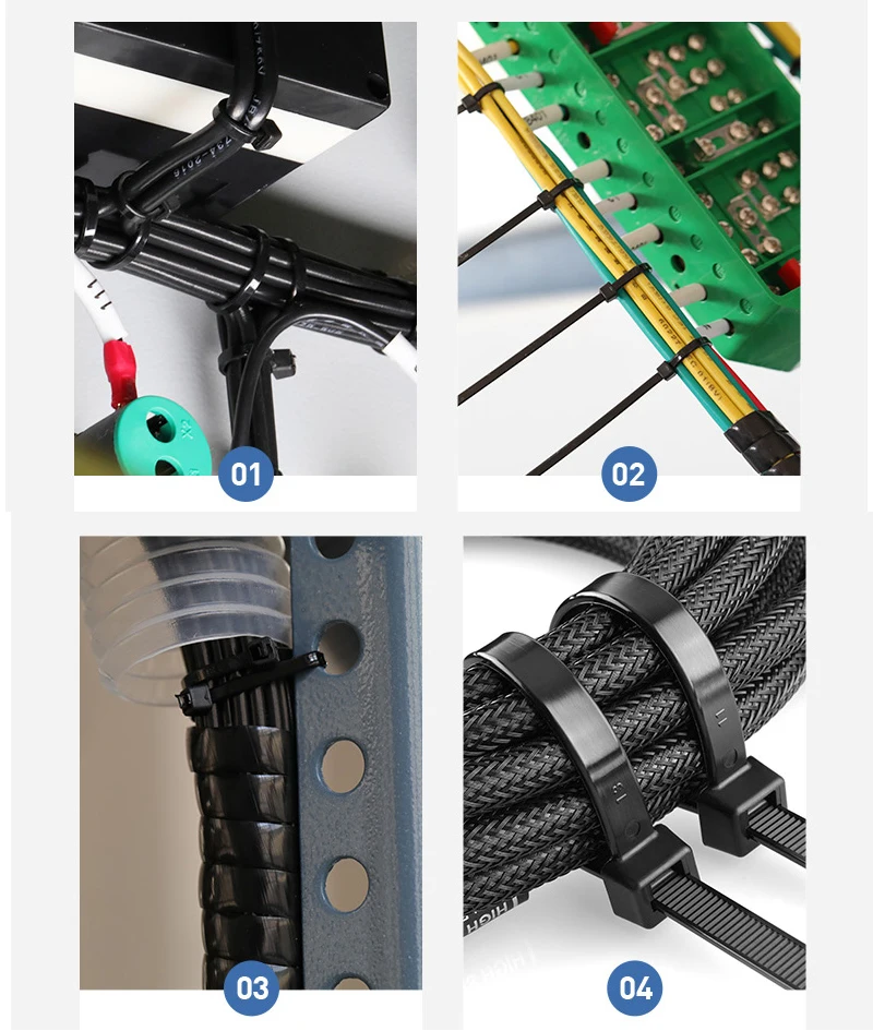Нейлоновые кабельные стяжки самоблокирующиеся пластиковые петли черный провод