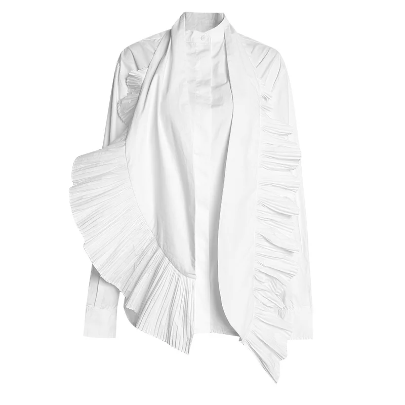

MSXU Personalized Shirt 2020 Autumn/Winter New Fashionable Pressed Frill Design Pure Cotton White Shirt