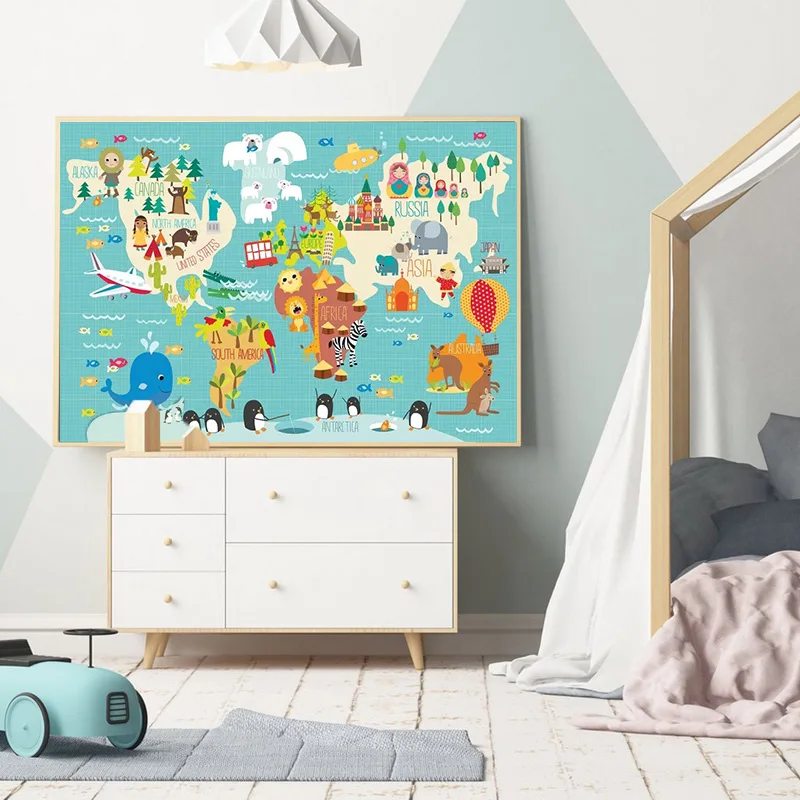 

Cartoon Animal Ocean World Map Painting Child Poster Nursery Canvas Print Baby Enlightenment Wall Art Picture Kid Bedroom Decor