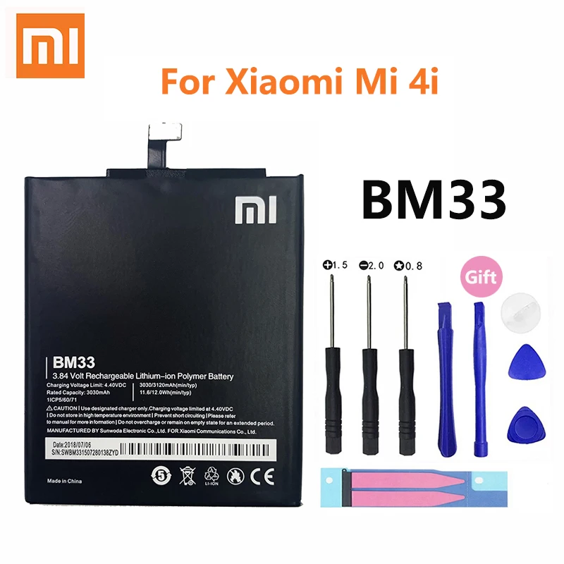 Xiao Mi Оригинальный аккумулятор для телефона BM33 Xiaomi 4i Mi4i M4i высокое качество 3120 мАч