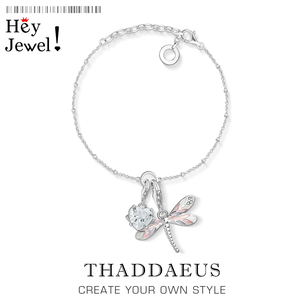 

Dragonfly & Heart Charm Filigree Bracelets Link Chain 925 Sterling Silver Romantic Fashion Adjustable Jewelry Europe Women Gift