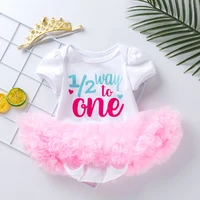 2020 baby girls new baby girls clothing sets birthday suit sticker printed rompers veil dress girls pinkycolor birthday clothes