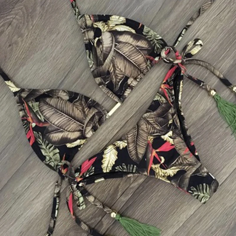 Купальник-бикини женский с завязками на шее эффектом пуш-ап S ~ XL
