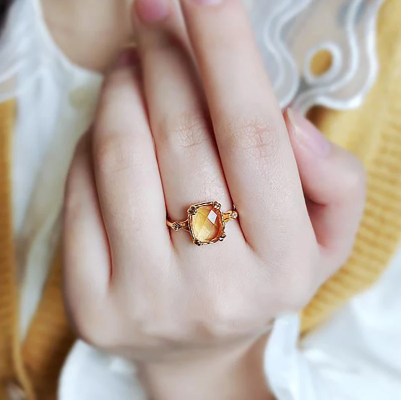 

Original design silver inlaid natural citrine opening adjustable ring pendant necklace elegant light luxury charm female jeweler