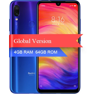 Blue Глобальная версия Xiaomi Redmi Note 7 4GB 64GB Смартфон Snapdragon 660 Octa Core 4000 мАч 6," 2340*1080 48MP+ 5MP мобильного телефона - Цвет: Blue