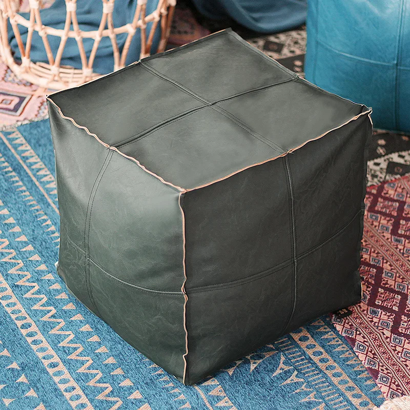 45cm Moroccan Artificial PU Leather Pouf Cover Craft Simple Sofa Ottoman Footstool Unstuffed Living Room Bedroom Cushion Covers | Мебель