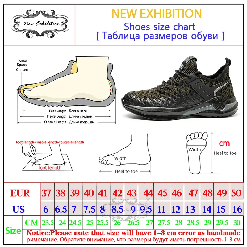 

New Exhibition 2021 Breathable Mesh Safety Shoes Men Light Sneakers Indestructible Steel Toe Soft Anti-piercing Work Boots 37-50