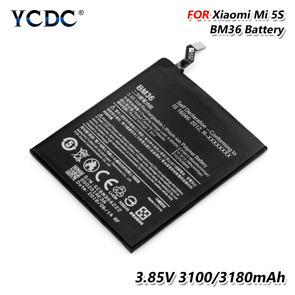 Аккумуляторная батарея большой емкости BM36 для Xiaomi Mi 5S Mi5S Замена 3180mAh литий