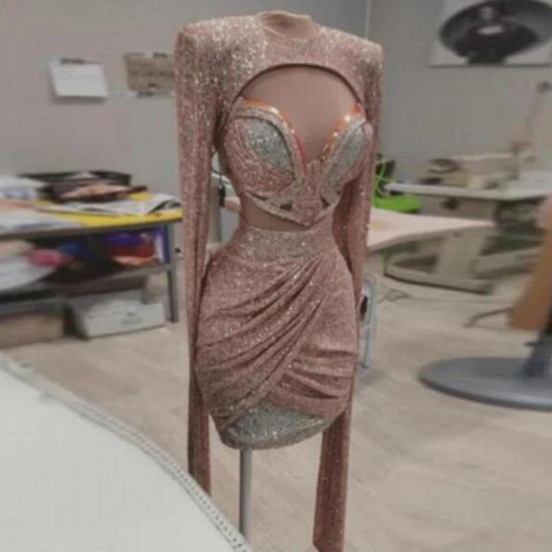 Женское вечернее платье с блестками цвета шампанского 3 предмета индивидуальный