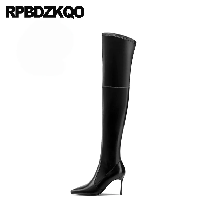 Женские туфли выше колена каблук-шпилька острый носок металлическая подошва