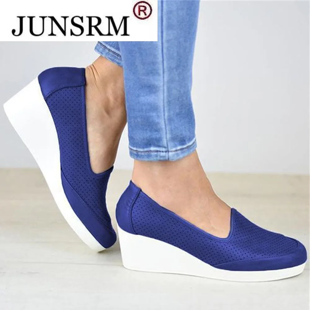 

2022 Autumn Wedge Shoes Round Toe Hollow Out Ladies 35-43 Large-Sized Casual Vulcanized Shoes Home Office Female Comfy Loafers