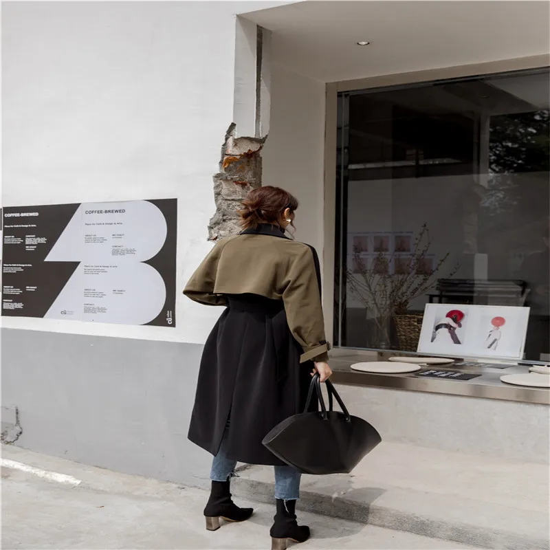 

2020 Autumn And Winter Clothing New Fashion Black Mid Length Lace Up Trench Coat Women's Jacket Waist Slimming Thick Coat C541