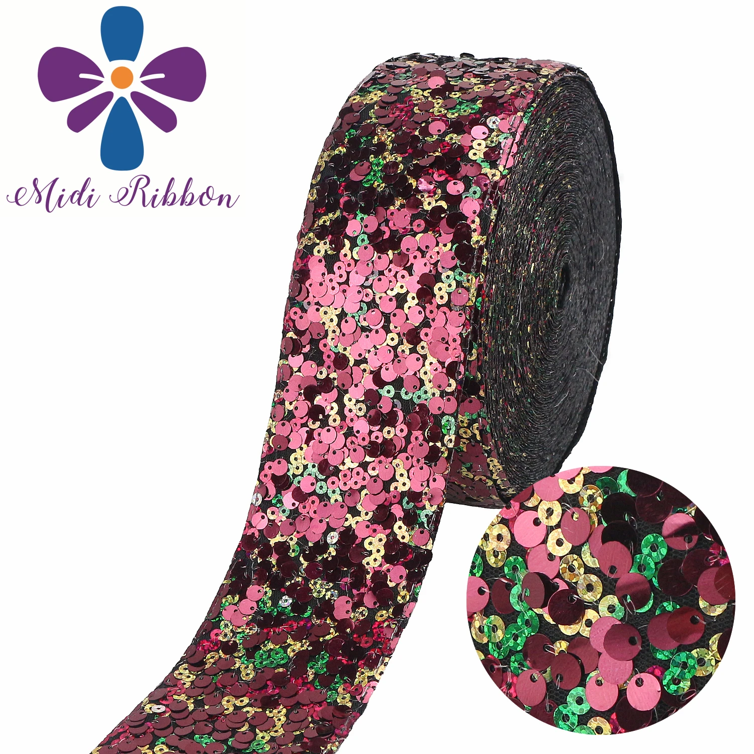 

3 inch 75mm 25 Yards Multicolor Sequin Ribbon DIY Holiday Large Cheer Hair Bow Material Handmade Decorative Accessories