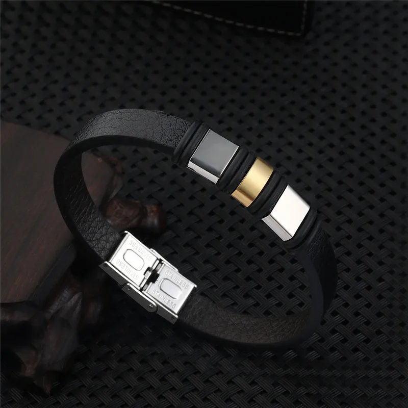 Браслет из кожи и нержавеющей стали с геометрическим рисунком популярной модели
