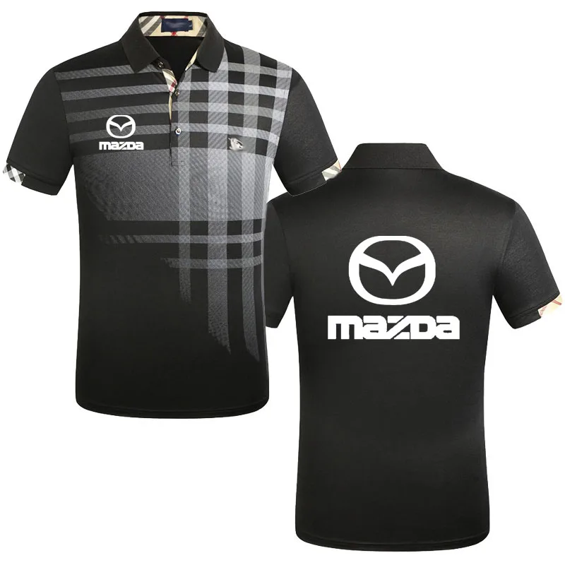 

NEW Men Summer Striped Polo Shirt Short Sleeve Mazda car logo print Fashion Streetwear Tops Men Shirts cotton Casual Shirts