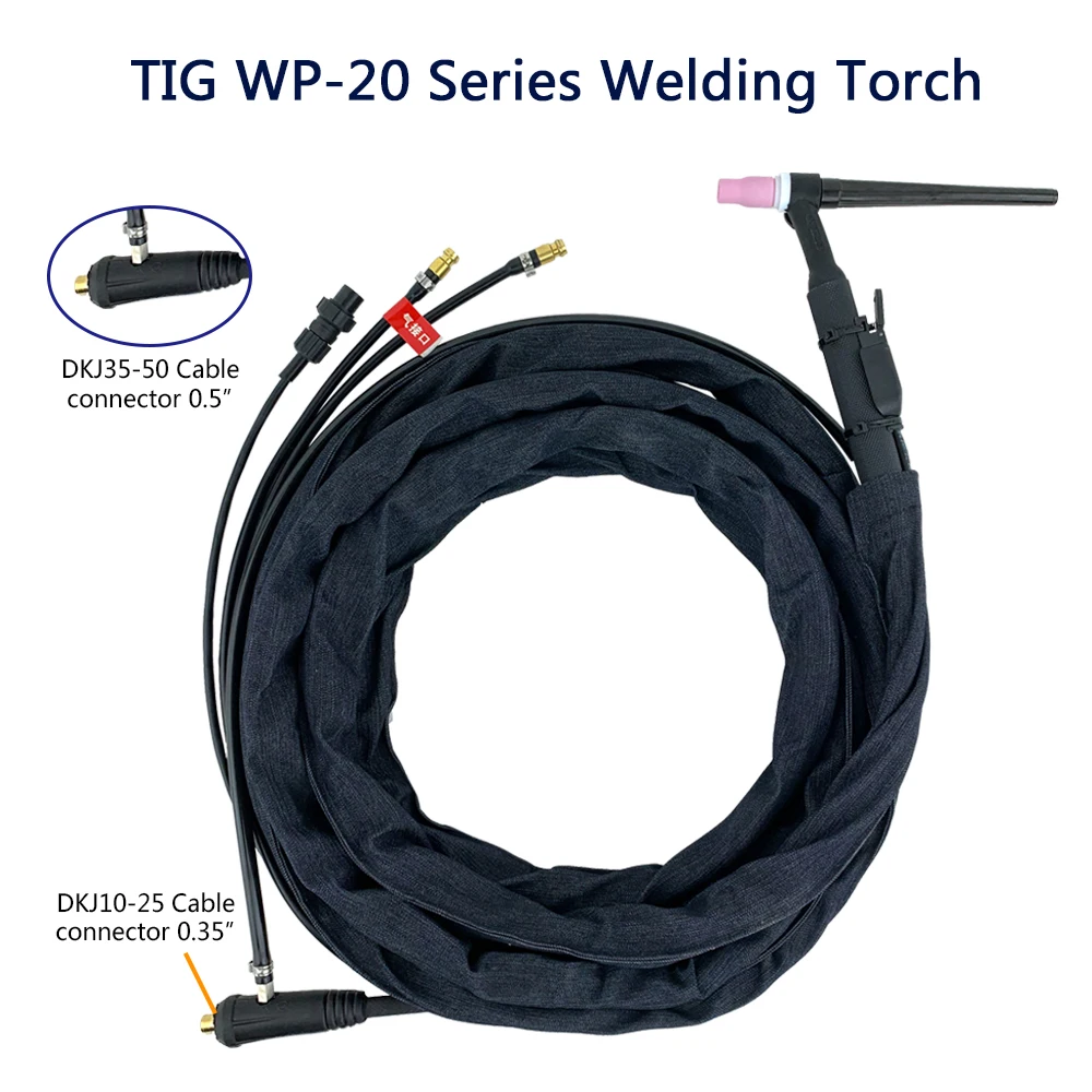 

WP20 WP20F TIG Welding Torch Gas-Electric Integrated Rubber Red Hose 3.7M 10-25/35-50 Euro Connector 13FT Water Cooled Series