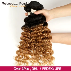 Ребекка Омбре Бразильские глубокие волнистые пучки 134 шт Реми 2 тона цвет T1B27 # T1B30 # T1B99J # 100% человеческие пучки волос