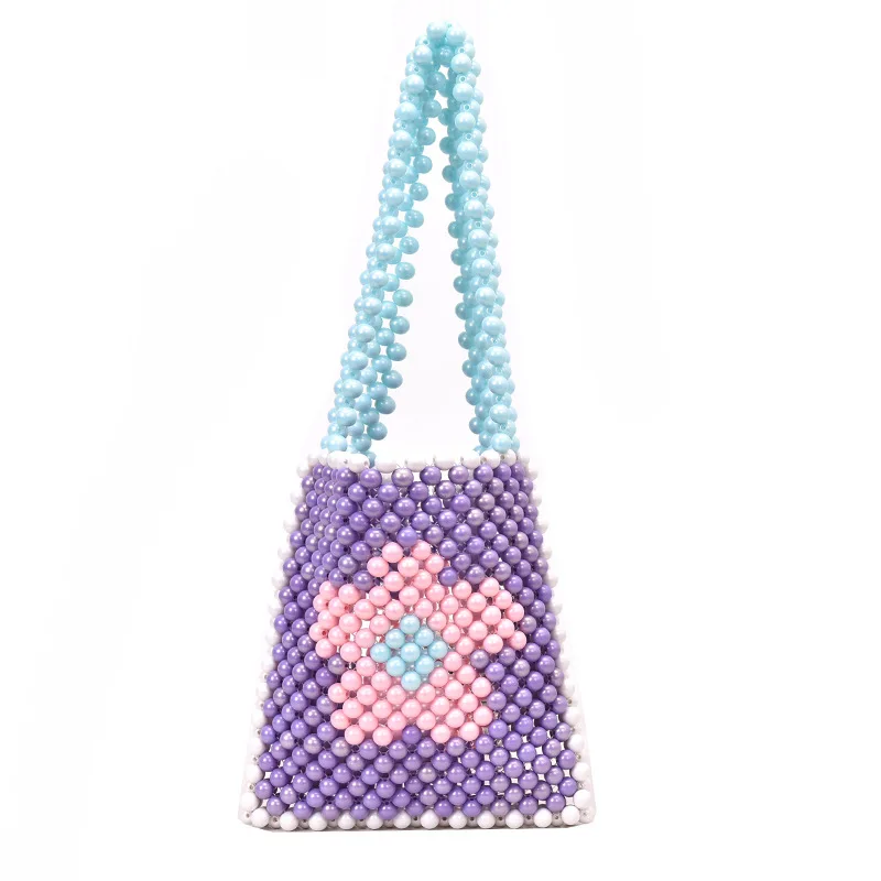 

CASMOR Hand-woven Pearl Bags Lady Beaded Shoulder Bag Women Party Plastic Handbag Floral Pattern Tote Bags