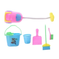 1 set doll cleaning tool miniature toys furniture dollhouse house game kids children household dust cleaner bucket plastic broom