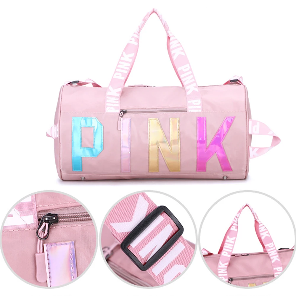 Women Pink Travel Bag Outdoor Sports Fitness Training Bags Nylon Waterproof Female Fitness Bag