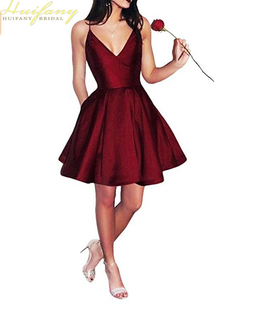 Новый v образным вырезом Спагетти ремень Homecoming платье без рукавов с открытой спиной формальный короткий