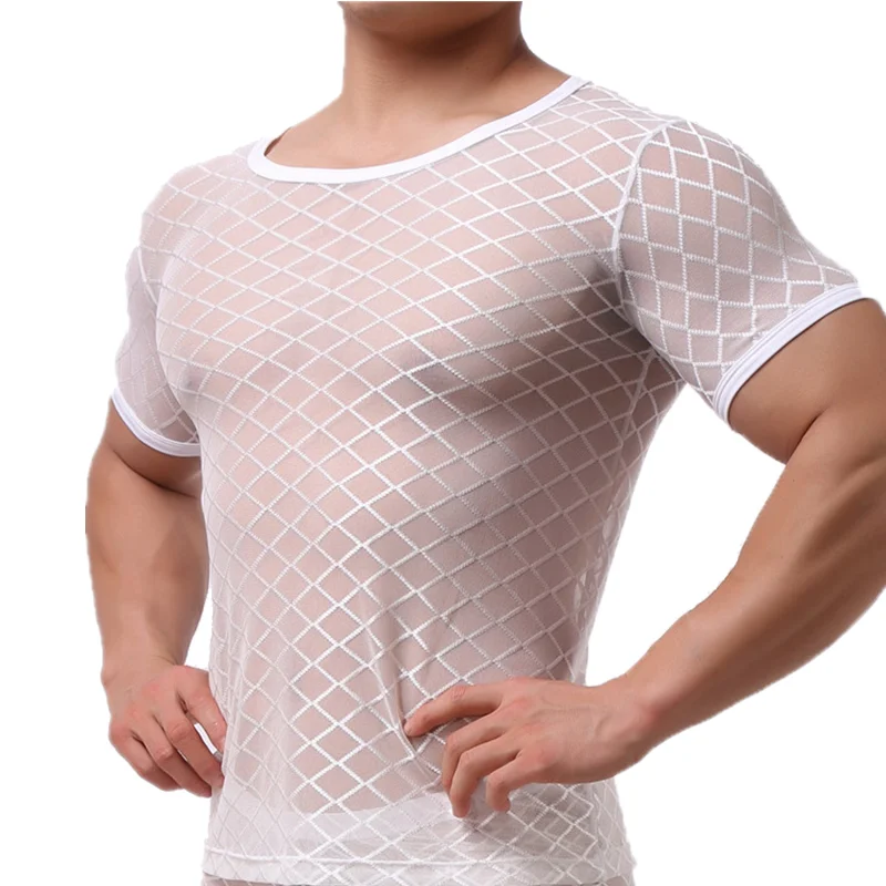 Сексуальные мужские топы нижнее белье сетчатые прозрачные майки с коротким