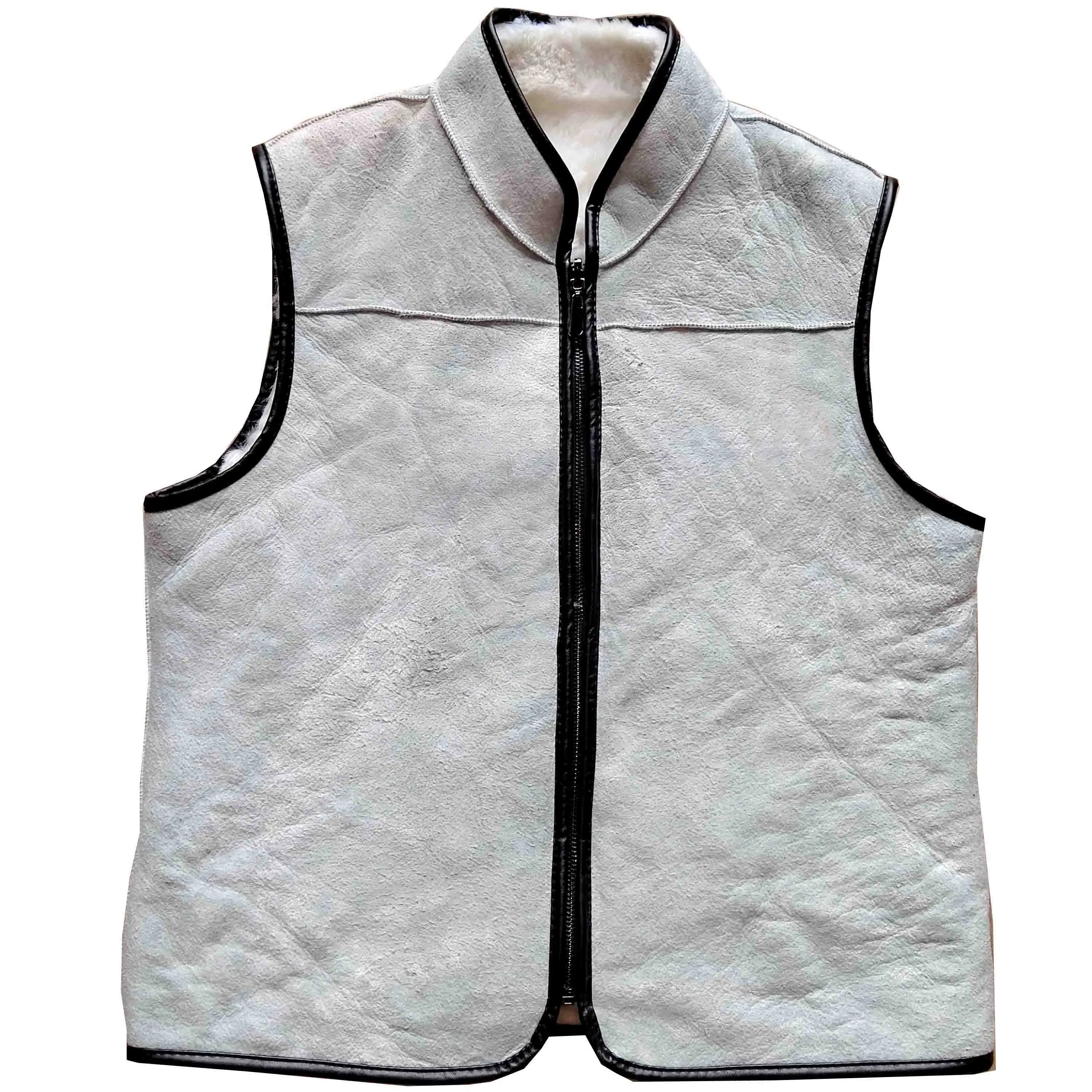 Мужской теплый жилет из овчины с мехом цельный мех майка