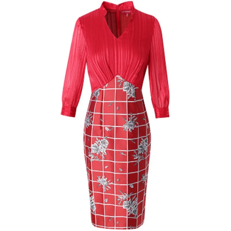 

2021 new Women Spring sexy Flower Retro Party Dress Luxury Designer dress Plus Size Pencil Office Club patchwork summer dresses