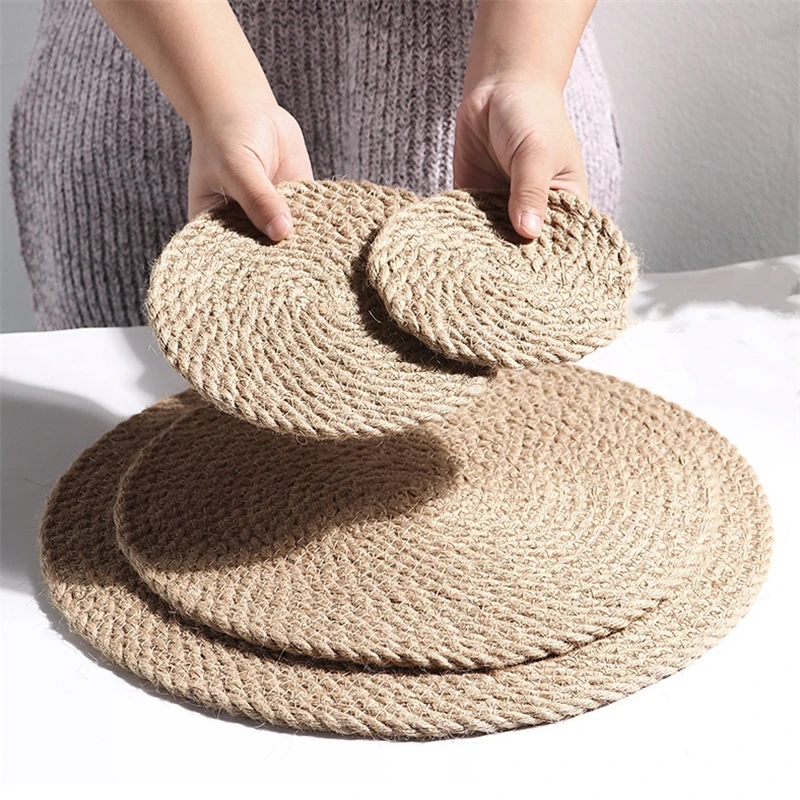 

Natural Straw Woven Dining Table Mat Heat Insulation Pot Holder Round Coasters 36CM Table Placemats Home Decorations