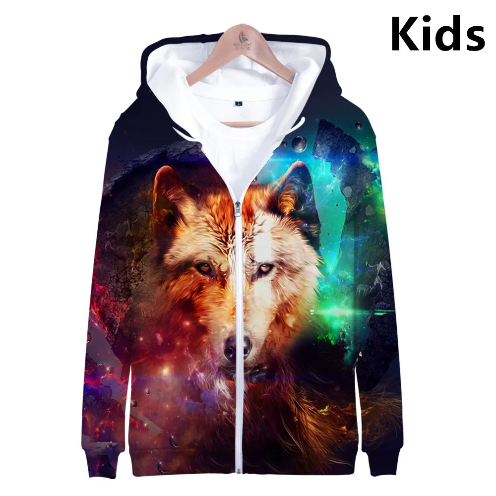 3 To 14 Years Kids Hoodie Space Galaxy 3D Wolf Printed zip up Hoodies boy/girls Sweatshirt Long Sleeve Jacket Coat child Clothes