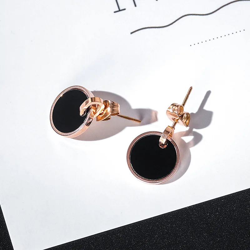 Женские треугольные серьги гвоздики простые из титановой стали с круглой