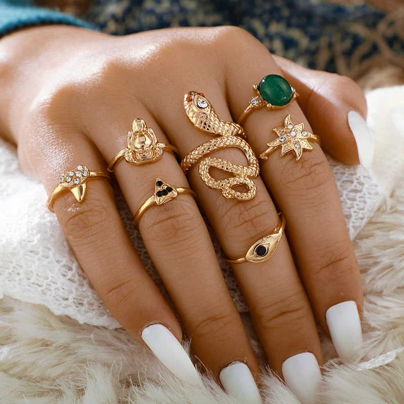 7 шт./компл. в винтажном стиле Бохо глаза змеи с украшением виде кристаллов кольца