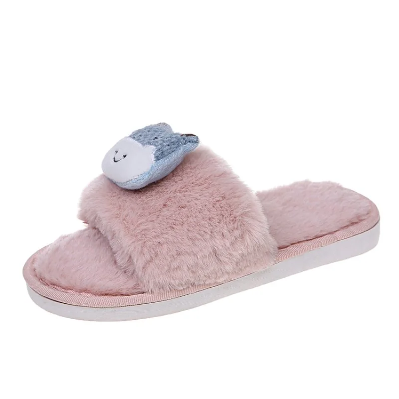 New Autumn and Winter Household Ladies Cotton Slippers Cute Animal Decoration Comfortable Slippers Female Furry Slippers Female