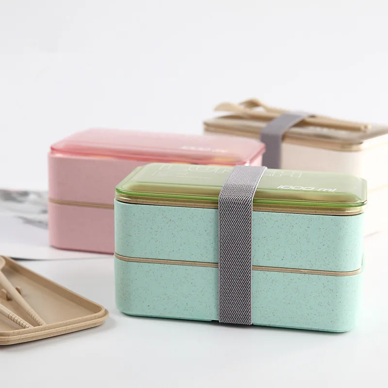 1000 мл Портативный Ланч бокс двухслойные пшеничные соломы Bento коробки