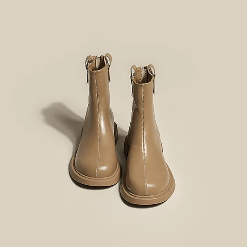 

British Style Soft Leather Short Martin Boots Round Toe Winter Boots Women Retro Ankel Boots for Women Fall New Women Shoes