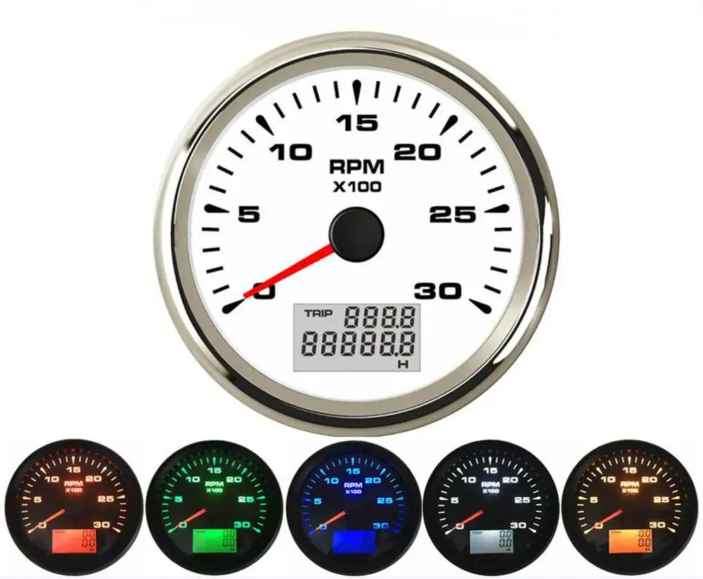 

1pc Auto 0-3000RPM Tachometers Tuning 85mm Marine Device Motorcycle Rev Counters with Hourmeters 8 Kinds Backlight Color 9-32vdc