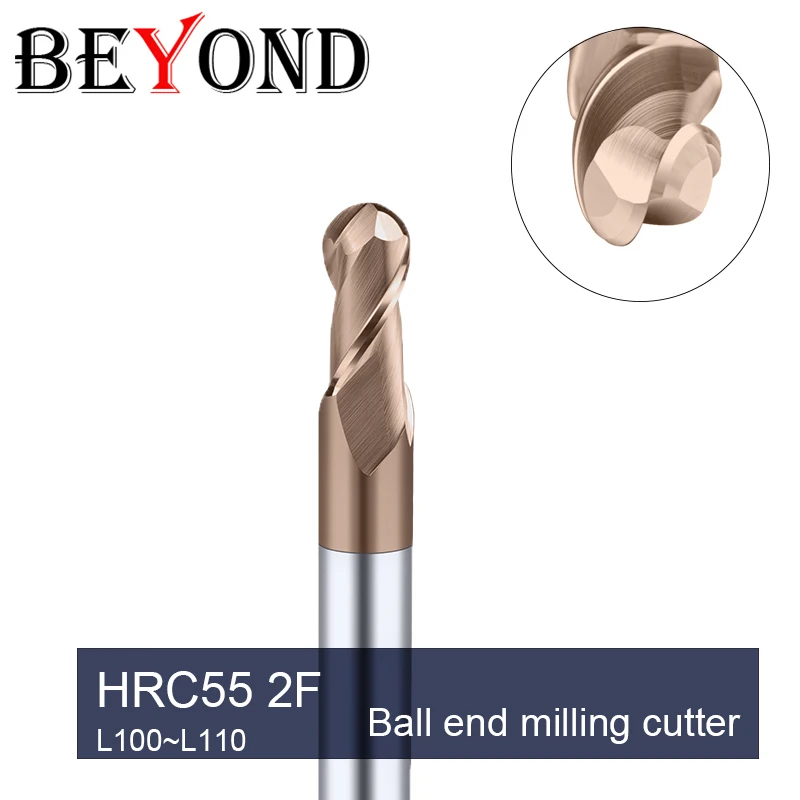 

BEYOND HRC55 2F Ball End-Mill Tungsten Steel Cutter L100 L110 Woodwork Tools Carbide CNC Milling Tool Lathe Cutting