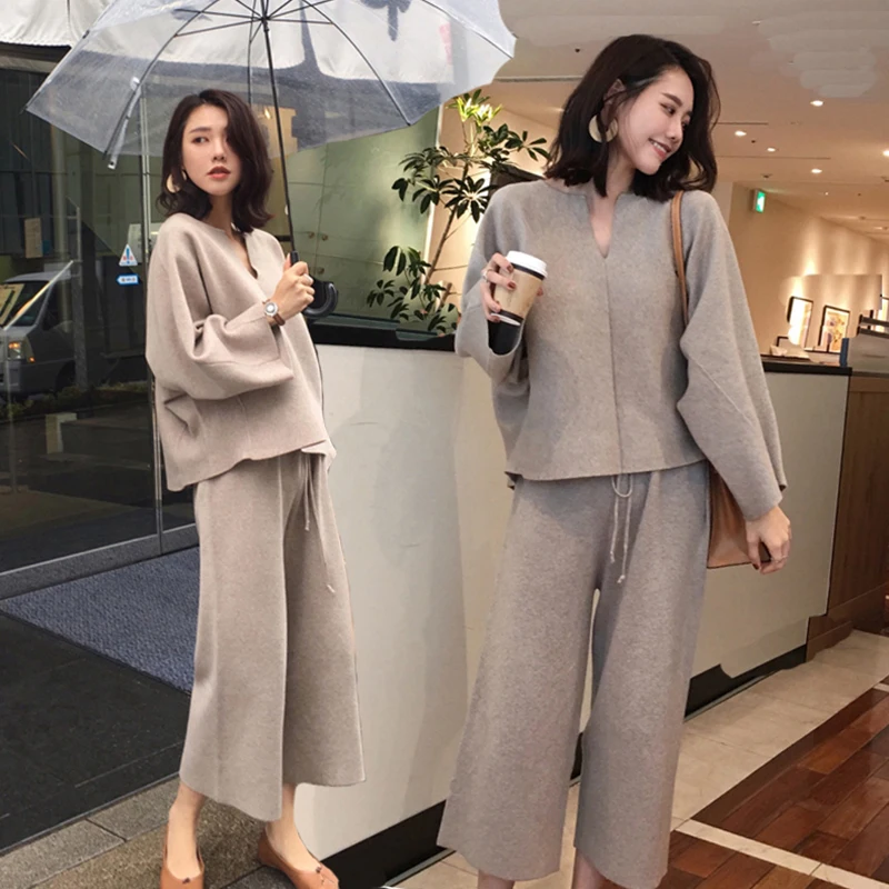 Женский трикотажный комплект из 2 предметов повседневный свободный свитер с