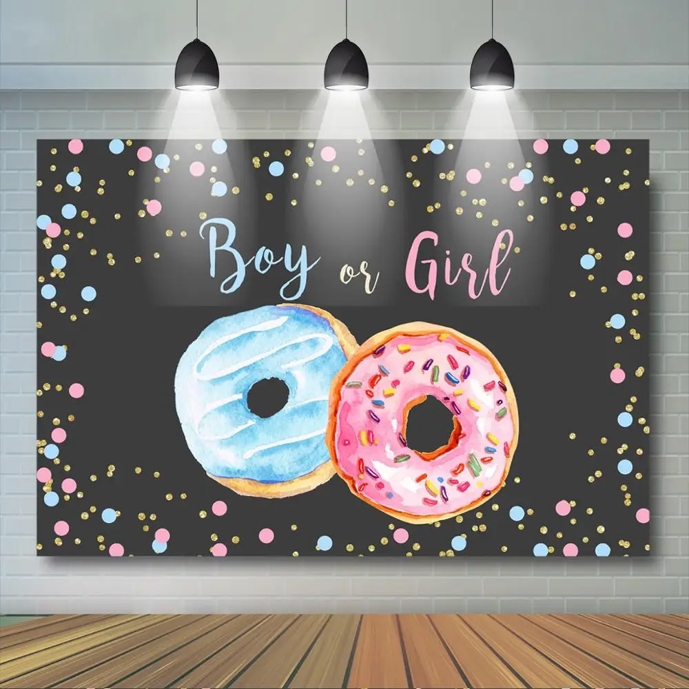 

Mocsicka пончик пол раскрыть вечерние фон розовый или синий мальчик или девочка Baby Shower вечеринка Декор пончик Блестящий горошек фон